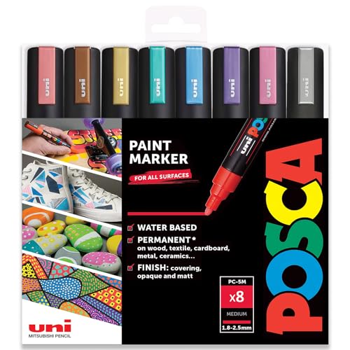 Posca PC-5M Farbmarker, Kunststifte, 1,8–2,5 mm, Set mit Metallic-Farben, 8 Stück in Geschenkbox von POSCA