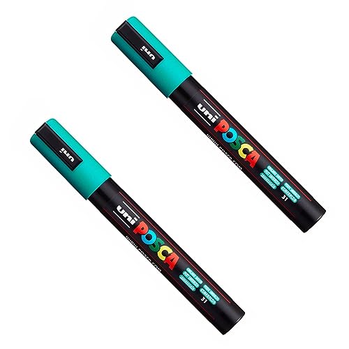 Posca PC-5M Farbmarker, Kunststifte, 1,8–2,5 mm Spitze, Smaragdgrüne Tinte, 2 Stück Posca PC-5M Farbmarker, Kunststifte, 1,8–2,5 mm Spitze, Smaragdgrüne Tinte, 2 Stück von POSCA