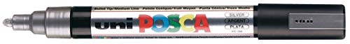 Posca PC-5M Silberfarben-Marker, 2,5 mm, mittlere Rundspitze, schreibt auf jeder Oberfläche, Metall, Holz, Kunststoff, Glasstein, 1 Stück von POSCA