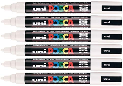 Posca PC-5M weiße Farbmarker, 2,5 mm, mittlere Rundspitze, schreibt auf jeder Oberfläche, Metall, Holz, Kunststoff, Stoff, Glas, Stein (6 Stück) von POSCA
