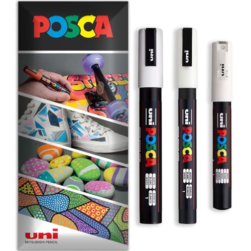POSCA Permanent-Marker auf Wasserbasis, verschiedene Oberflächen, PC-1M, PC-3M, PC-5M, 3 Stifte in Brieftasche (Weiß) POSCA Permanent-Marker auf Wasserbasis, verschiedene Oberflächen, PC-1M, PC-3M, PC-5M, 3 Stifte in Brieftasche (Weiß) von POSCA