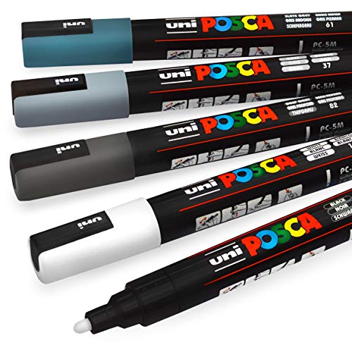 Posca Uni-Ball PC-5M Lackstift Kunststifte – 1,8-2,5 mm – einfarbige Töne – 5 Stück von POSCA