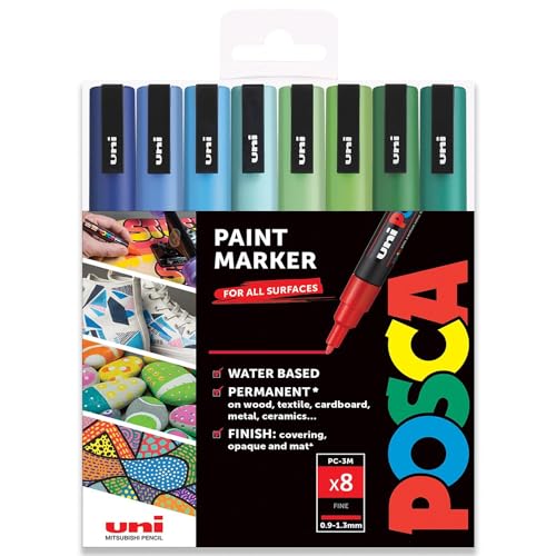 Posca – PC-3M – Farbmarker-Kunststifte – 0,9–1,3 mm – 8er-Set in Geschenkbox (Blue Green Tones) von POSCA
