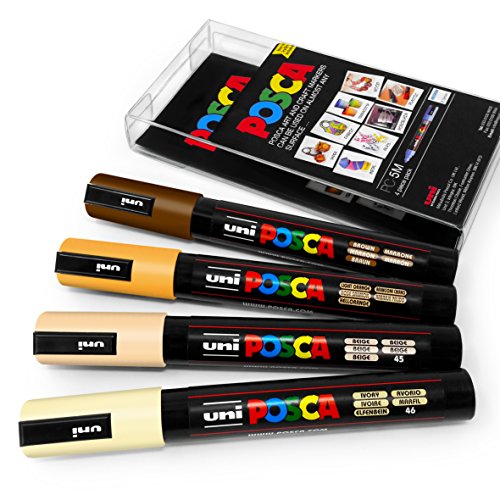 Uni POSCA - 4-teiliges 5M-Marker-Set in Plastiketui für Kunstmalerei, Hauttöne von POSCA