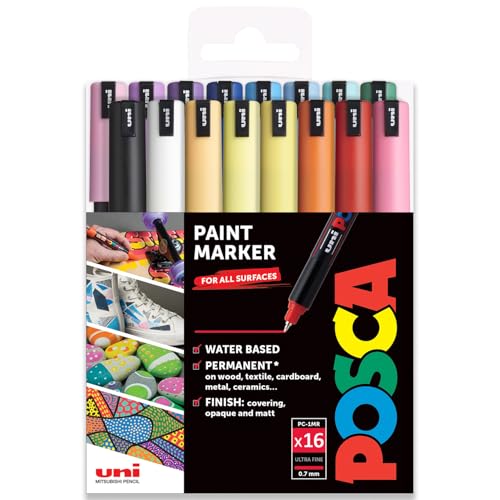 Uni POSCA - PC-1MR Art Paint Marker - Set mit 16 Stück - in Kunststofftasche - Starterset von POSCA