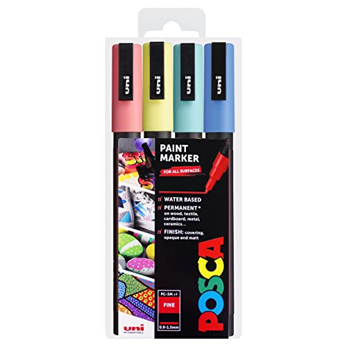 POSCA PC-3M Art Paint Markers – 4er-Set – im Plastiketui (Pastel Primary Tones) von POSCA