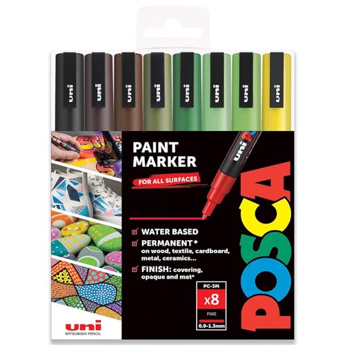 Uni POSCA PC-3M Künstler-Malstifte, Erdtöne, 8 Stück, in Geschenkbox von POSCA