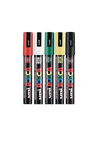 Posca Uni-Ball PC-5M "Brasilien WM 2014 Colors" [5 Stifte-Set] enthält je 1 Stück – schwarz, weiß, rot, gelb, grün. von POSCA