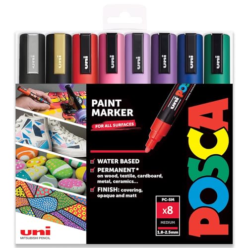 Posca PC-5M Farbmarker, Kunststifte, 1,8–2,5 mm, Set mit beliebten Farben, 8 Stück in Geschenkbox von POSCA