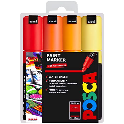 POSCA Uni PC-7M Art Paint Markers – 4er-Set – in Plastikhülle (Warm Tones) von POSCA