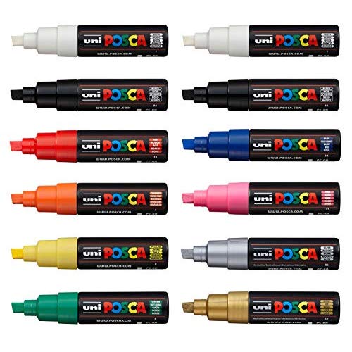 Uni Posca PC-8K Paint Pen Art Marker-Stift, professionelles Set mit 12 Stiften, extra schwarz und weiß von POSCA