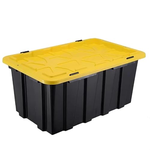 POSH Schwerlast Aufbewahrungsbox mit Deckel 60L oder 100L Stapelbare Kunststoffbox für Garage, Garten, Werkstatt Schwarz-Gelb (2, 100L) von POSH