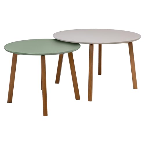 POSNORD Couchtisch 2er Set für Wohnzimmer - Beistelltisch Set aus MDF mit Buchenholzbeinen - Skandinavischer Kaffeetisch Set mit Lackierter Oberfläche Beige & Olivgrün POSNORD Couchtisch 2er Set für Wohnzimmer - Beistelltisch Set aus MDF mit Buchenholzbeinen - Skandinavischer Kaffeetisch Set mit Lackierter Oberfläche Beige & Olivgrün von POSNORD