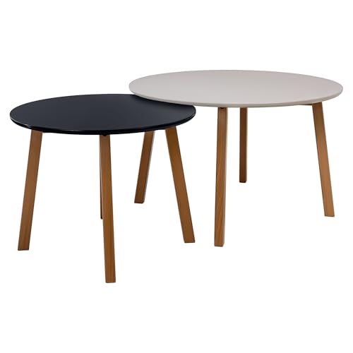 POSNORD Couchtisch 2er Set für Wohnzimmer - Beistelltisch Set aus MDF mit Buchenholzbeinen - Skandinavischer Kaffeetisch Set mit Lackierter Oberfläche Beige & Schwarz POSNORD Couchtisch 2er Set für Wohnzimmer - Beistelltisch Set aus MDF mit Buchenholzbeinen - Skandinavischer Kaffeetisch Set mit Lackierter Oberfläche Beige & Schwarz von POSNORD