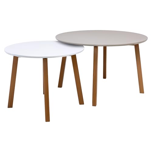 POSNORD Couchtisch 2er Set für Wohnzimmer - Beistelltisch Set aus MDF mit Buchenholzbeinen - Skandinavischer Kaffeetisch Set mit Lackierter Oberfläche Beige & Weiß POSNORD Couchtisch 2er Set für Wohnzimmer - Beistelltisch Set aus MDF mit Buchenholzbeinen - Skandinavischer Kaffeetisch Set mit Lackierter Oberfläche Beige & Weiß von POSNORD