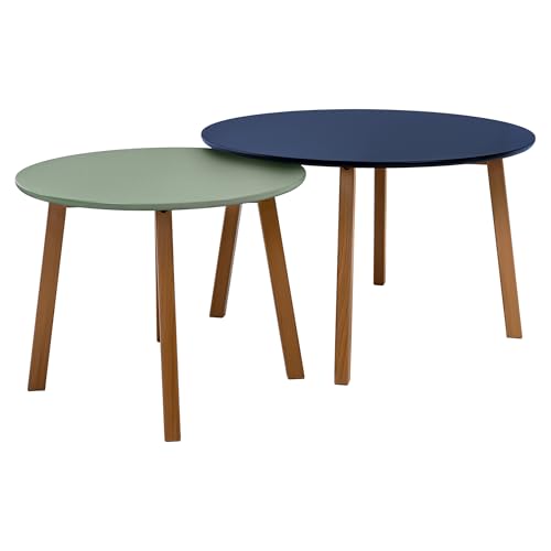 POSNORD Couchtisch 2er Set für Wohnzimmer - Beistelltisch Set aus MDF mit Buchenholzbeinen - Skandinavischer Kaffeetisch Set mit Lackierter Oberfläche Blau & Olivgrün POSNORD Couchtisch 2er Set für Wohnzimmer - Beistelltisch Set aus MDF mit Buchenholzbeinen - Skandinavischer Kaffeetisch Set mit Lackierter Oberfläche Blau & Olivgrün von POSNORD
