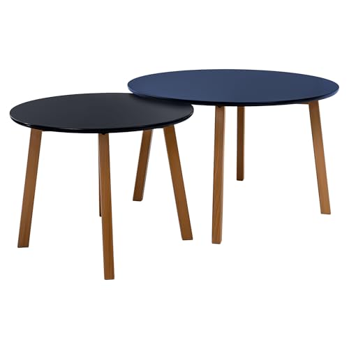 POSNORD Couchtisch 2er Set für Wohnzimmer - Beistelltisch Set aus MDF mit Buchenholzbeinen - Skandinavischer Kaffeetisch Set mit Lackierter Oberfläche Blau & Schwarz POSNORD Couchtisch 2er Set für Wohnzimmer - Beistelltisch Set aus MDF mit Buchenholzbeinen - Skandinavischer Kaffeetisch Set mit Lackierter Oberfläche Blau & Schwarz von POSNORD
