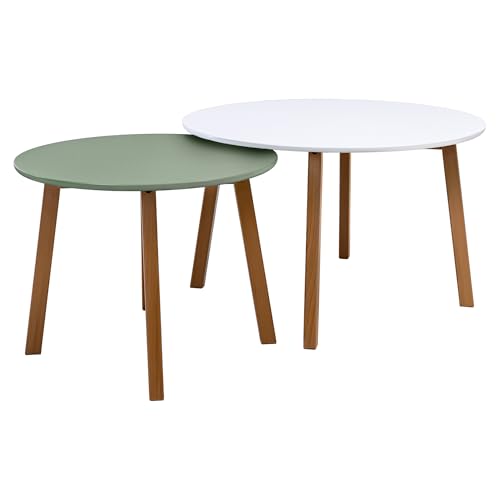 POSNORD Couchtisch 2er Set für Wohnzimmer - Beistelltisch Set aus MDF mit Buchenholzbeinen - Skandinavischer Kaffeetisch Set mit Lackierter Oberfläche Weiß & Olivgrün POSNORD Couchtisch 2er Set für Wohnzimmer - Beistelltisch Set aus MDF mit Buchenholzbeinen - Skandinavischer Kaffeetisch Set mit Lackierter Oberfläche Weiß & Olivgrün von POSNORD