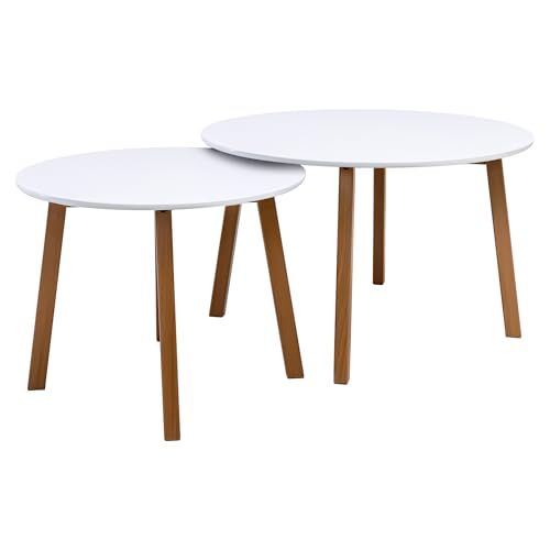 POSNORD Couchtisch 2er Set für Wohnzimmer - Beistelltisch Set aus MDF mit Buchenholzbeinen - Skandinavischer Kaffeetisch Set mit Lackierter Oberfläche Weiß POSNORD Couchtisch 2er Set für Wohnzimmer - Beistelltisch Set aus MDF mit Buchenholzbeinen - Skandinavischer Kaffeetisch Set mit Lackierter Oberfläche Weiß von POSNORD