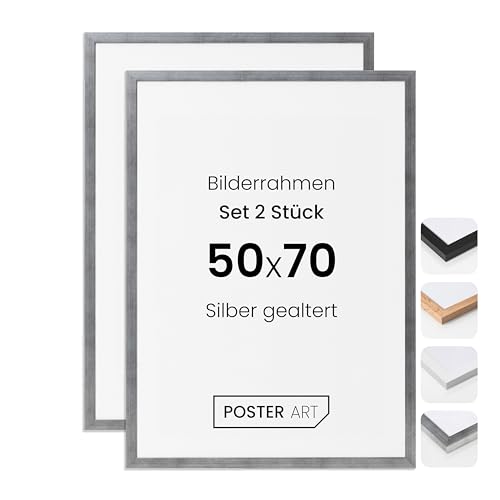 POSTER ART Bilderrahmen Set 2 Stück 50x70 cm Silber gealtert San Diego | Zum Aufhängen aus MDF und Acrylglas | Wand Bilderrahmen Moderner Fotorahmen | Posterrahmen 50x70 cm von POSTER ART