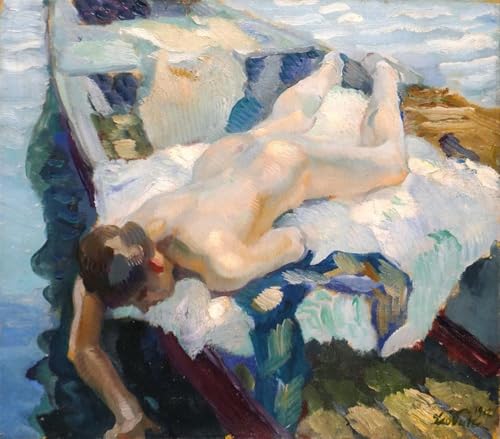 POSTERIIk Berühmt Leinwand Ölgemälde Poster Kunstwerke Frau Auf Einem Boot Von Leo Putz Druckgrafik für Wohnzimmerdekoration 60x90cm POSTERIIk Berühmt Leinwand Ölgemälde Poster Kunstwerke Frau Auf Einem Boot Von Leo Putz Druckgrafik für Wohnzimmerdekoration 60x90cm von POSTERIIk
