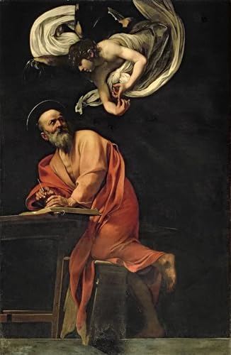 POSTERIIk Berühmt Leinwand Ölgemälde Poster Kunstwerke Matthäus und der engel von merisi caravaggio Druckgrafik für Office Home Decor 60x90cm von POSTERIIk
