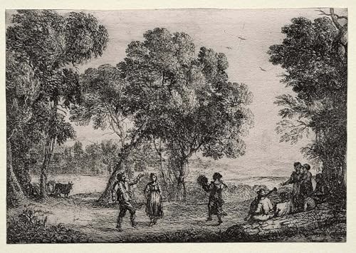 POSTERIIk Vintage Abstrakt auf Leinwand Vintage Wandbild Landschaft mit einem kleinen Teller mit Country-Tanz von Claude Lorrain Tier Poster für Wanddekoration 60x90cm von POSTERIIk