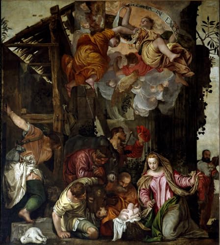 POSTERIIk Vintage Leinwand Ölgemälde Poster Kunstwerke Anbetung der Hirten Gemälde von Veronese Druckgrafik für Wohnzimmerdekoration 60x90cm von POSTERIIk