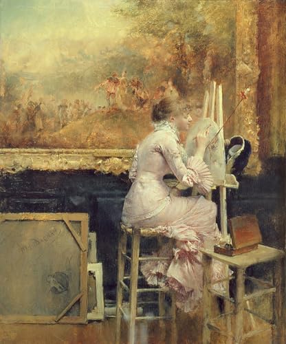 POSTERIIk Vintage Leinwand Ölgemälde Poster Kunstwerke Junger Aquarellist im Louvre von Pascal Adolphe Jean Dagnan Bouveret Druckgrafik für Wanddekoration 60x90cm von POSTERIIk