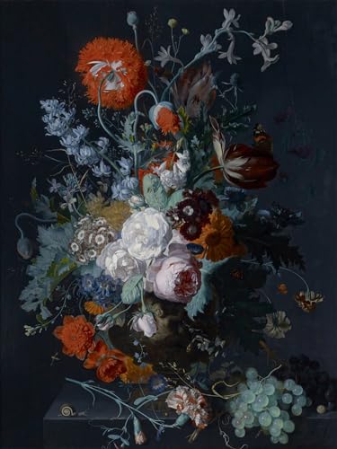 POSTERIIk Vintage Leinwand Ölgemälde Poster Kunstwerke Stillleben mit Blumen und Früchten von Jan Van Huysum Druckgrafik für Wohnzimmerdekoration 60x90cm von POSTERIIk