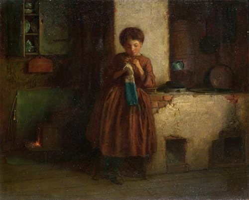 POSTERIIk Vintage Leinwand Ölgemälde Poster Kunstwerke Stricken für die Soldaten von Eastman Johnson Druckgrafik für Wohnzimmerdekoration 60x90cm von POSTERIIk