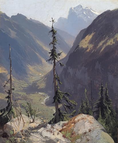 POSTERIIk Vintage Leinwand Ölgemälde Poster Kunstwerke das Lütschental mit dem Wetterhorn von Alexandre Calame Druckgrafik für Wohnzimmerdekoration 60x90cm von POSTERIIk