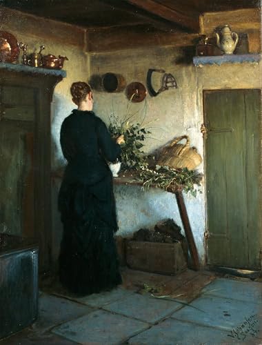 POSTERIIk Vintage Leinwanddruck Kunst Leinwand Plakat Kücheninterieur die frau des künstlers Arrangiert Blumen von viggo johansen Porträts Wandkunst für Wohnzimmerdekoration 60x90cm von POSTERIIk