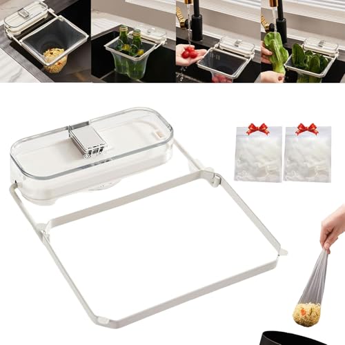 Abflussgitter für die Spüle mit Sieb, Spülbeckensieb mit Saugnapf und 100-teiligem Netz, Abtropfgestell für Speisereste in der Küchenspüle, abnehmbarer und wiederverwendbarer Abtropfkorb (White) von POTKFMN