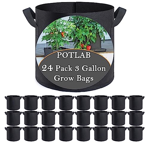 POTLAB Pflanzsack 11L Stofftopf 11L mit Tragegriff - 24 Stück, Wiederverwendbare Pflanzensäcke für Kartoffeln, Tomaten, Erdbeeren, Atmungsaktiv & Drainage, Grow Bag, Pflanztaschen für Draußen. von POTLAB