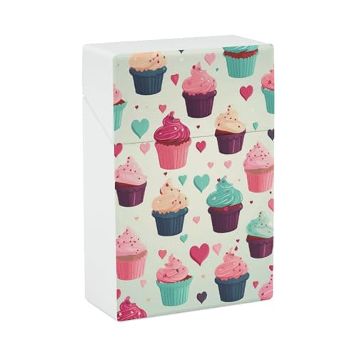 Cupcake Candy Hearts Sweet Zigarettenetui Premium Wasserdichte Zigarettenbox Harte Zigarren Schutzhülle Box Tragbare Zigarettenspitze Kompaktes und leichtes Design für Reisen Outdoor von POTSCBVW