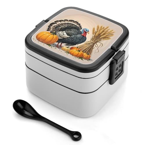 POTSCBVW Weizen Truthahn Lunchbox für Erwachsene, Doppelschicht Stapelbare Bento Box mit Löffel, Trennwand & Griff, Auslaufsichere Lunchbehälter für Büro, Picknick, Camping von POTSCBVW