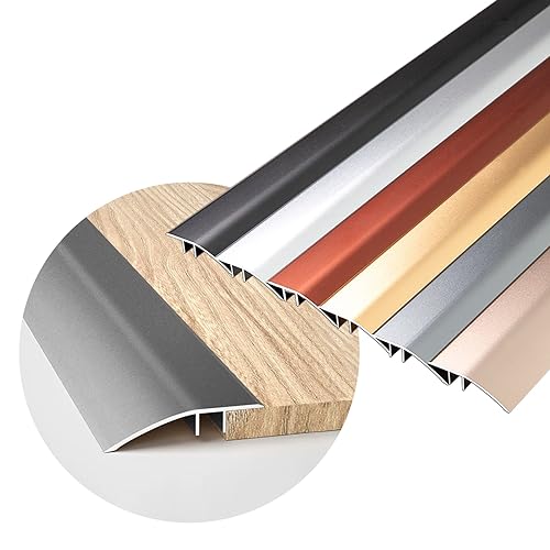 Aluminium-Bodenübergangsschwellenleiste, Bodenübergangsleiste for Küche und Bad, Aluminium-Türschwellenleiste, einfach zu installierende Türkantenleiste/Grau/L 110 cm (Gold, L 140 cm)(Grey,L 130Cm) von POTUBI
