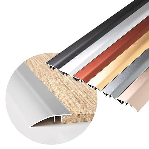 Aluminium-Bodenübergangsschwellenleiste, Bodenübergangsleiste for Küche und Bad, Aluminium-Türschwellenleiste, einfach zu installierende Türkantenleiste/Grau/L 110 cm (Gold, L 140 cm)(Silver,L 140Cm) von POTUBI