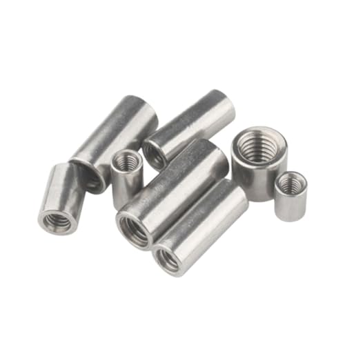 Lange runde Kupplungsmutter, Kupplungsmutter M6-M12 304 Edelstahl Silber 1/2/5 Stück 20-40 mm (2 Stück M8 Od12mm, 40 mm (L))(5pcs M6 Od 10mm,30mm (L)) von POTUBI