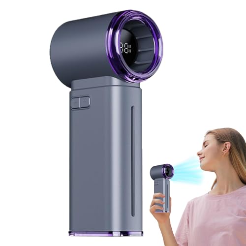 POTUBI Handventilator mit hoher Geschwindigkeit, einstellbarer kleiner wiederaufladbarer Turbo-Handventilator – Hochgeschwindigkeits-Kühlgerät mit digitaler Anzeige, Sprühnebel for unterwegs(Grey) von POTUBI