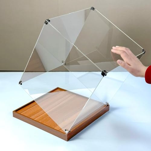 POTUBI Klare Acryl-Vitrine, transparente Vitrine mit Holzmaserungsboden, selbstmontierbare Acryl-Vitrine (20 cm (8 Zoll) x 20 cm (8 Zoll) x 25 cm (10 Zoll))(20cm(8") x20cm(8") x35cm(14")) von POTUBI