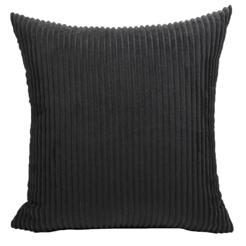 POTUBI Schonbezug, Sofakissenbezüge, Sofakissenbezüge, gestreifter Cord-Kissenbezug, einfarbig, 40/45/50/55/60/65/70 cm, dekorativ for Zuhause (rot, 45 x 45 cm)(Black,40X40CM) von POTUBI