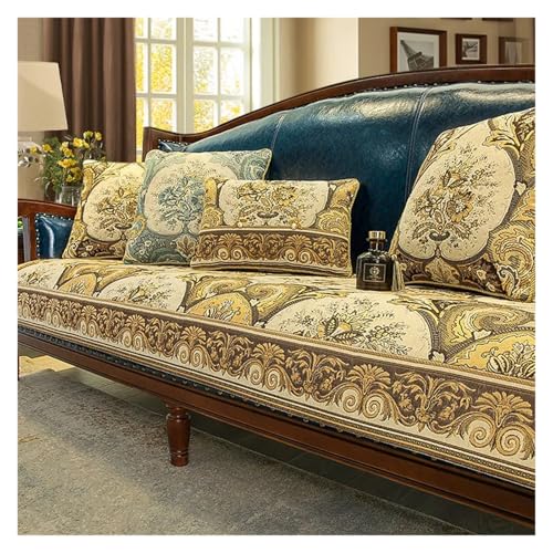 POTUBI Schonbezug, Sofakissenbezüge, Vintage-Sofabezug, Sofakissen, Vintage-Jacquard-Stickerei, Sitzbezug, Vier-Jahreszeiten-Sofabezug, Schonbezug (blau, 90 x 80 cm)(Brown,90x210cm) von POTUBI