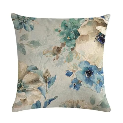 Schonbezug, Sofakissenbezüge, Sofakissenbezüge, Vintage-Kissenbezug, bedruckt, Blumenmuster, Leinen, quadratisch, weicher Kissenbezug, Sofasitz, Wohnzimmer, Heimdekoration, Kissenbezug, 45 x 45 cm (Fa Schonbezug, Sofakissenbezüge, Sofakissenbezüge, Vintage-Kissenbezug, bedruckt, Blumenmuster, Leinen, quadratisch, weicher Kissenbezug, Sofasitz, Wohnzimmer, Heimdekoration, Kissenbezug, 45 x 45 cm (Fa von POTUBI