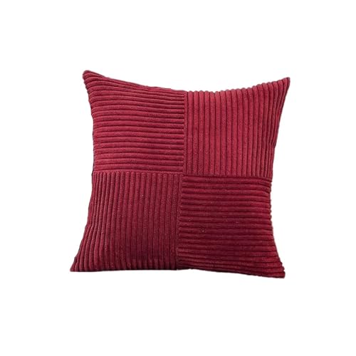 Schonbezug, Sofakissenbezüge, Sofakissenbezüge, gestreifte quadratische Kissenbezüge aus Cord, 45 x 45 cm, weiche Spleiß-Kissenbezüge for Couch, Bett, Stuhl, Heimdekoration (rot, 40 x 40 cm, 1 Stück)( von POTUBI