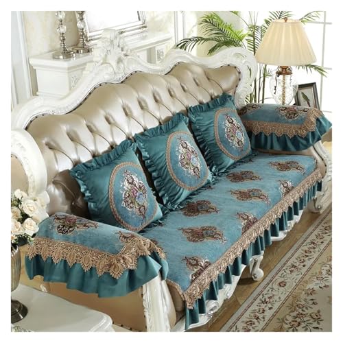 Schonbezug, Sofakissenbezüge, Vintage-Sofabezug, Vintage-Grün, Jacquard-Sofabezug, 1/2/3/4-Sitzer, Spitzen-Couch-Schonbezug, Sesselbezug (Blau, Sitzbezug 85 x 160 cm)(Green,Seat cover 65x180cm) von POTUBI