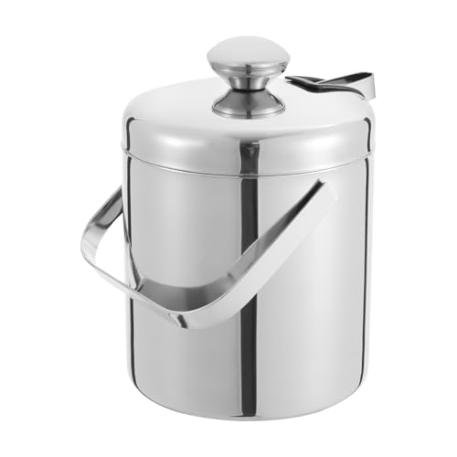 POTYYH 1.3L Eiswürfelbehälter, Edelstahl Eiskübel Eiswürfelkübel Doppelwandiger Isolierter Eiseimer mit Luftdichtem Deckel, Sieb und Eiszange für Bar Party Hause von POTYYH