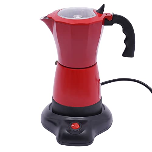 POTYYH 300ml Espressokocher, 480W Elektrisch Espressomaschine Italienische Kaffeekocher Mokkakanne Aluminium Kaffeemaschine mit Heizplatte für 1-6 Personen, Rot von POTYYH