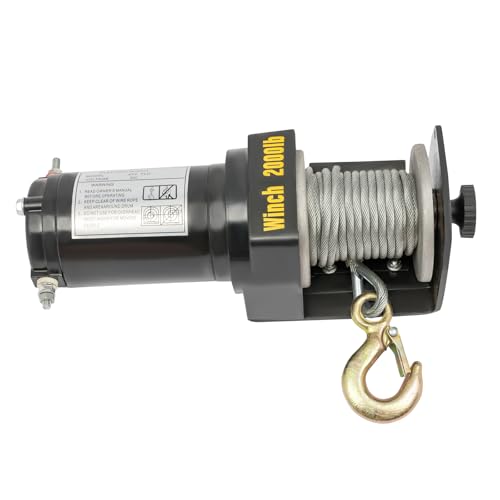 POTYYH Elektrische Seilwinde 12V - 900kg Offroad Motorwinde Seilzug Elektrowinde mit 6 m Stahlseil für Quads Boot ATV, 200kg Elektrisch Hebezug von POTYYH